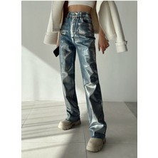 Gamze Alptekin Gümüş Varaklı Palazzo Kot Pantolon Jeans
