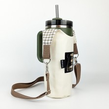 Woodycord El Yapımı Krem Gabardin Termos Kılıfı Kulplu Model Quencher Pipetli 1,18