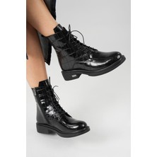 Ametist Gloria Siyah Parlak Kroko Deri Kadın Bot