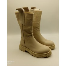 Ametist Tamara Bej Gerçek Deri Kadın Bot – 30 cm Yükseklik, Kaymaz Taban, 4.5 cm Topuk