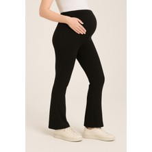 Banega Ispanyol Paça Fitilli Kumaş Ayarlanabilir Yüksek Bel Esnek Toparlayıcı Siyah Hamile Tayt