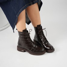 Ametist Gloria Acı Kahve Parlak Kroko Deri Kadın Bot