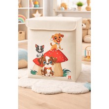 HomyJRs Prendi Home Köpek & Kedi Desenli Kapaklı Saklama Kutusu – Katlanabilir Oyuncak & Çamaşır Düzenleyici (30X40X50 cm | 49 L)