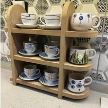 Dingoda El Yapımı 3 Katlı Mdf Fincan ve Tabak Rafı – Geçme Montaj, Vidasız Tasarım