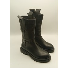 Ametist Tamara Siyah Gerçek Deri Kadın Bot – 30 cm Yükseklik, Kaymaz Taban, 4.5 cm Topuk