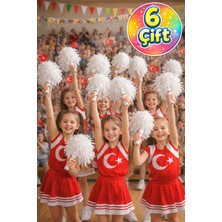 Toyfest Ponpon Mat Beyaz Amigo Sopalı Dayanıklı Hafif Tezahürat Ponponu 6 Çift