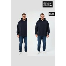 Superlife Erkek Büyük Beden 2' Li Set Kapşonlu Kollar ve Etek Ribanalı Ince Swatshırt SPR26BSW957+2