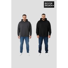 Superlife Erkek Büyük Beden 2' Li Set Kapşonlu Kollar ve Etek Ribanalı Ince Swatshırt SPR26BSW957+2