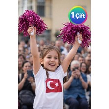 Toyfest Ponpon Metalik Parlak Fuşya Mor Amigo Sopalı Dayanıklı Hafif Tezahürat Ponponu 1 Çift