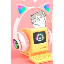 PremiumPort Renkli LED Işıklı Kablosuz Bluetooth Kedi Kulaklık, Çocuklar Için Eğlenceli