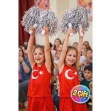 Toyfest Ponpon Metalik Parlak Gümüş Amigo Sopalı Dayanıklı Hafif Tezahürat Ponponu 2 Çift