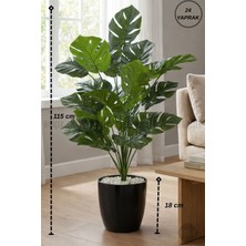 Biçiçek Yapay Çiçek Salon Bitkisi Monstera Deve Tabanı Antrasit Renk Yalı Saksıda