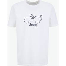 Jeep Bisiklet Yaka Baskılı Kırık Beyaz Erkek T-Shirt J6SM-TST7483