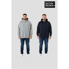 Superlife Erkek Büyük Beden 2' Li Set Kapşonlu Kollar ve Etek Ribanalı Ince Swatshırt SPR26BSW957+2