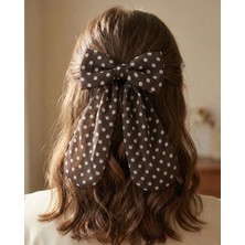 Jz Moda Kahverengi Beyaz Puantiyeli Kuyruklu Şifon Fiyonk Otomatik Toka