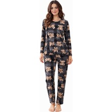 Pemilo Kadın 3574 Uzun Kol Süet Pijama Takımı