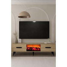 Demonte Decor TV0050-TXA150DD-1 Şömineli Tv Sehpası Safir-Siyah Kulp