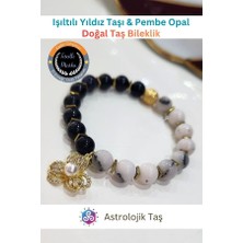 ASTRO STONES Işıltılı Yıldız Taşı & Pembe Opal, Çiçek Charmlı Şans Doğal Taş Bilekliği