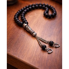 Sufi Tesbih Esans Ve Hediyelik 8mm Siyah Oniks Doğal Taş Tesbih - Özel Tasarım Metal Imame ve Lastik Misina Dizim (Hediyelik Kutu Ile)