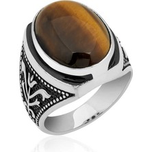 Gumush Gümüş Lale Işlemeli Kaplan Gözü Yüzük