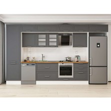 Alvinka 410X240 cm Klasik Mebran Mutfak Dolabı MBB-E90B60S60-3 Antrasit - Mdf
