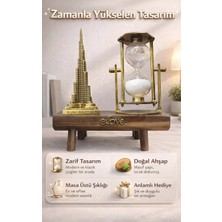 FaroxTech Burj Khalifa Biblo ve Döner Kum Saati - Masif Ahşap Kaideli Dekoratif Ofis Hediyesi