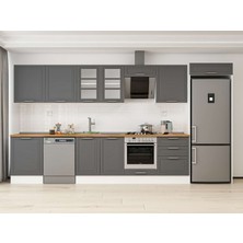 Alvinka 410X222 cm Klasik Mebran Mutfak Dolabı MB-E90S60S60-3 Antrasit - Mdf