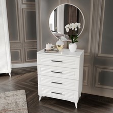 Guneystore Paris 4 Çekmeceli Aynalı Mdf Beyaz Şifonyer