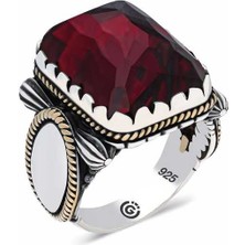 Gumush ​gümüş Bordo Zirkon Taşlı Kare Erkek Yüzük