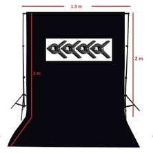 Ada Greenbox 150X200 cm Black Screen Siyah Fon Perde ve Taşınabilir 2 Ayaklı Fon Standı + 4 Adet Fon Mandalı