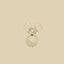 Sevil Gülgün Atelier Gold Dokulu Plaka Tasarım Choker Kolye ve Küpe Takımı