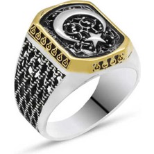 Gumush Gümüş Türk Bayrağı Ay Yıldız Erkek Yüzük