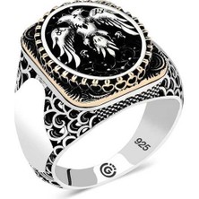 Gumush Gümüş Çift Başlı Kartal Oval Erkek Yüzük