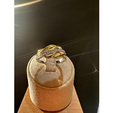 Luna Gümüş Ithal Gold ve Gümüş Sarmal Kadın Gümüş Yüzük