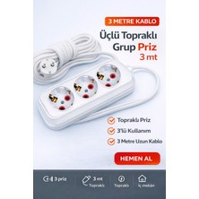 Tunç Üçlü Topraklı Grup Priz 3 Metre Kablolu – Güvenli ve Dayanıklı