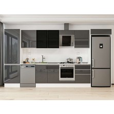 Alvinka 410X222 cm High Gloss Mutfak Dolabı MBB-E90B60S60-3 Antrasit - Mdf