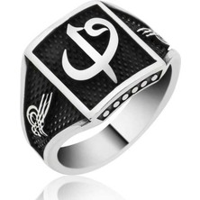 Gumush Gümüş Elif Vav Tuğra Armalı Erkek Yüzük