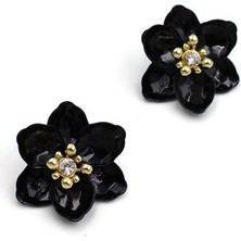 Beta Moda Hub Lotus Çiçek Küpe - Siyah