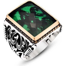 Gumush Gümüş Yeşil Zirkon Taşlı Erkek Yüzük