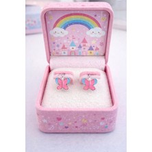 miraç gümüş takı atölyem 925 Ayar Gümüş Büyük Kelebek Detaylı Mineli Çocuk Küpesi (Klipsli)