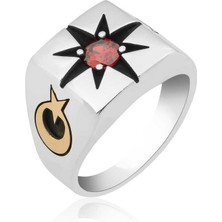 Gumush ​gümüş Tek Taşlı Kutup Yıldızı Motifli Erkek Yüzük