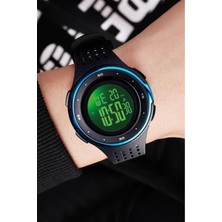 PremiumPort Çocuk Erkek Siyah Mavi Alarmlı Kronometreli LED Işıklı Kol Saati