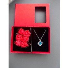 Gözde Aksesuarım Güllü Kutuda Mavi Okyanus Kalbi Kolye Çelik