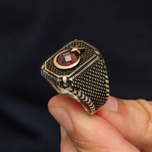 Gumush Gümüş Kırmızı Taşlı Ay Yıldız Erkek Yüzük