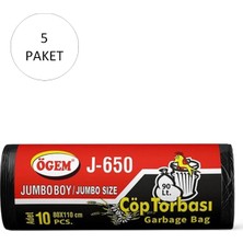 Beta Moda Hub J-650 Jumbo Boy Çöp Torbası 80 x 110 cm 10 Lu Rulo x 5 Paket = 50 Adet (Siyah)
