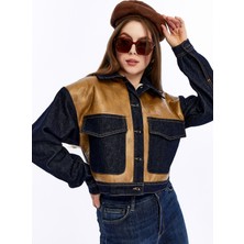 Chos7n Kadın Kürklü Deri Büyük Cepli Düğmeli Sıcak Ceket Günlük Mont