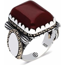 Gumush ​gümüş Zirkon Bordo Akik Taşlı Kare Erkek Yüzük