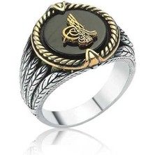 Gumush Gümüş Siyah Taşlı Tuğralı Erkek Yüzük