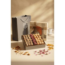 Paşa Dairesi Antep Fıstıklı, Badem ve Fındıklı Gül Yaprağı Kaplı Spesiyal Lokum Seti Hediyelik Ince Minareli Kutu