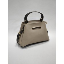 adissa collection Trapez Box - Çift Renk Detaylı Tok Duruşlu El Çantası | Mini Plaka Aksesuarlı